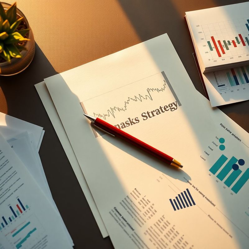 Flat-lay editorial cu documente de strategie financiară